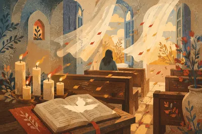 Pentecost Wind and Flames in Wooden Chapel
