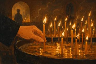Pentecost Candle Flames in Gentle Chapel Wind