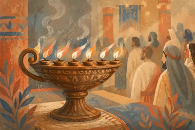 Pentecost Oil Lamp with Windblown Flames