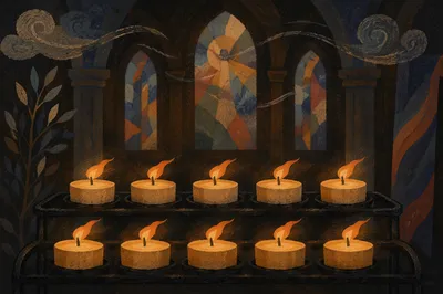Pentecost Candle Flames in Sacred Stillness