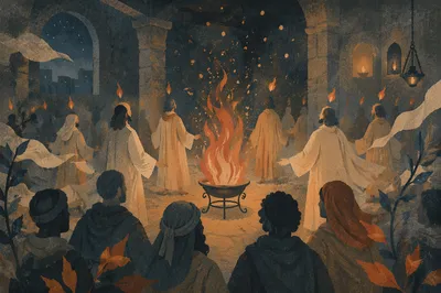 Pentecost Flame in Ancient Stone Sanctuary
