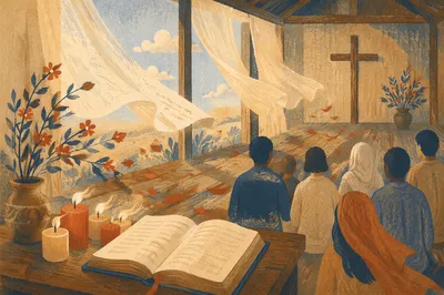 Pentecost Wind and Flames in Wooden Chapel