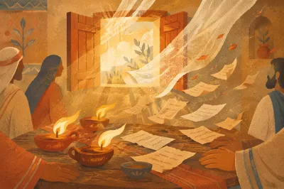 Pentecost Wind and Candle Flames in Upper Room