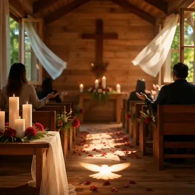 Pentecost Flames in a Sunlit Chapel