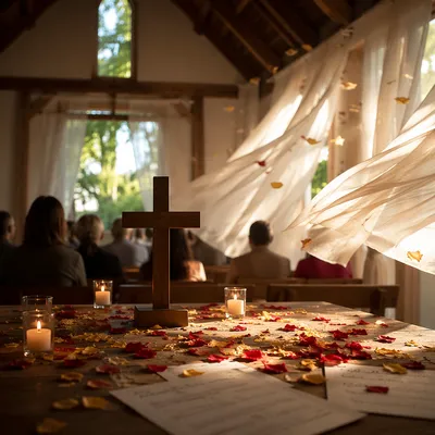 Pentecost Flames in a Wooden Chapel