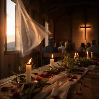 Pentecost Candles in a Windswept Chapel