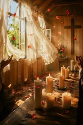 Pentecost Wind and Flames in Wooden Chapel