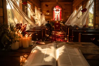 Pentecost Wind and Flames in Wooden Chapel