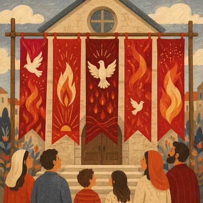 Pentecost Sunday Red Church Banner Celebration