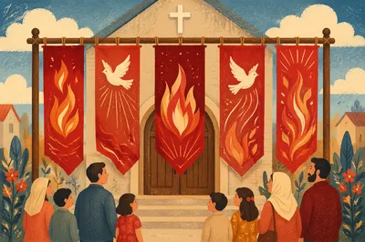 Pentecost Sunday Red Church Banners Display