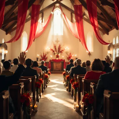 Pentecost Sunday Red Banners in Church