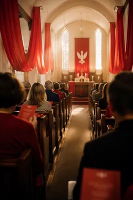Pentecost Sunday Sanctuary with Red Banners