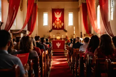 Pentecost Sunday Celebration with Red Banners