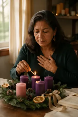 Woman Lighting Advent Wreath Candle