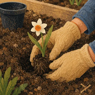 Hands Planting Spring Seedling in Soil