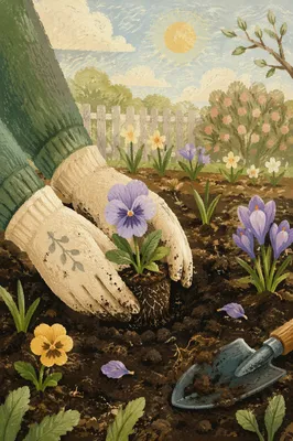 Hopeful Spring Flower Planting in Garden