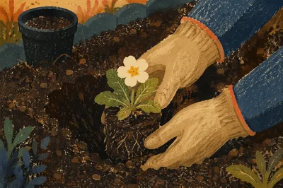 Spring Flower Seedling Planted by Hand
