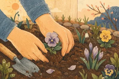 Spring Hands Planting Flower Seedlings