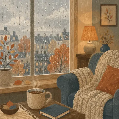 Cozy Rainy Window in Autumn Light