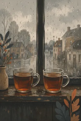 Cozy Rainy Window Tea Still Life