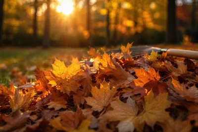 Freshly Raked Autumn Leaves in Golden Light