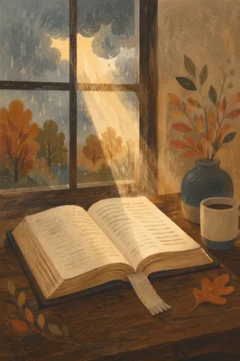 Open Bible in Autumn Golden Light