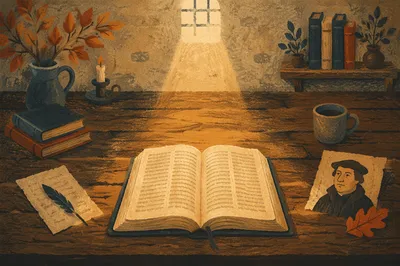 Open Bible in Golden Reformation Light