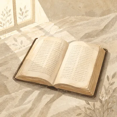 Open Bible in Morning Light Reflection