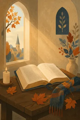 Open Bible in Autumn Chapel Light