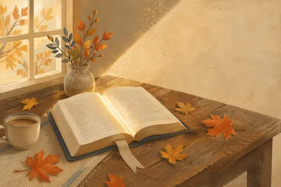 Open Bible in Autumn Morning Light