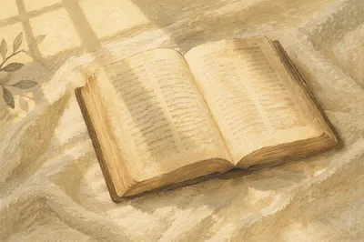 Open Bible in Morning Light Reflection