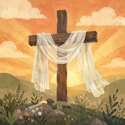 Easter Resurrection Cross with Draped White Cloth
