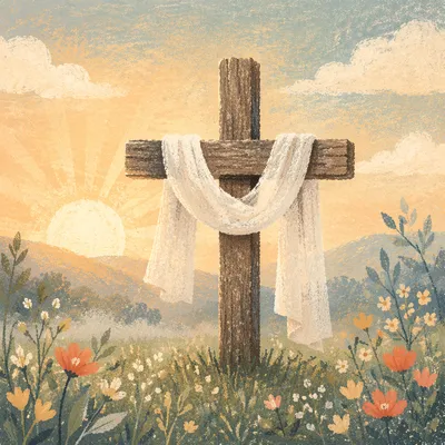 Easter Resurrection Cross with Draped White Cloth