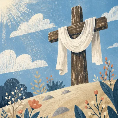 Easter Resurrection Cross with Draped White Cloth