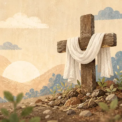 Rustic Resurrection Cross With White Linen