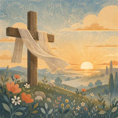 Easter Resurrection Cross with Draped White Cloth