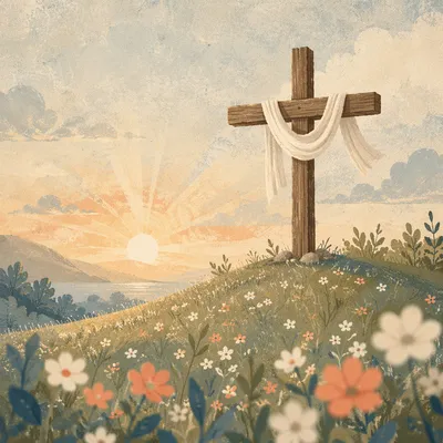 Easter Resurrection Cross with Draped White Cloth