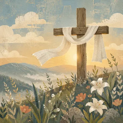 Easter Dawn Cross With Draped White Cloth