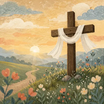 Resurrection Cross at Spring Sunrise