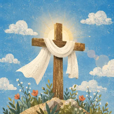 Easter Resurrection Cross with White Cloth