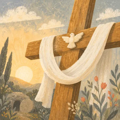 Easter Sunrise Resurrection Cross with White Cloth