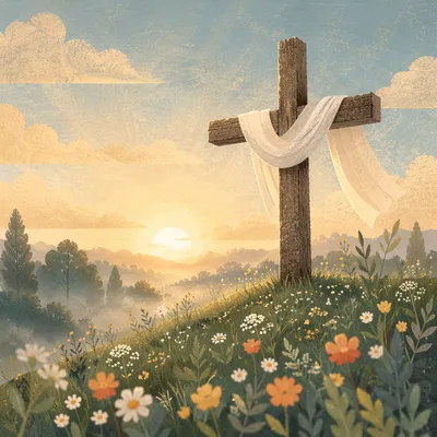 Easter Resurrection Cross with White Cloth