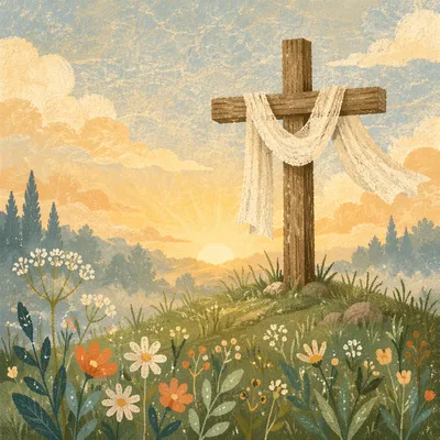 Easter Resurrection Cross with White Linen