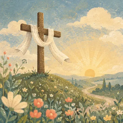 Easter Resurrection Cross with Draped White Cloth