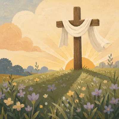 Easter Resurrection Cross in Peaceful Meadow