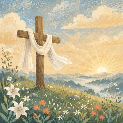 Resurrection Cross Draped in White Cloth
