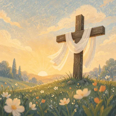 Easter Resurrection Cross in Sunrise Meadow