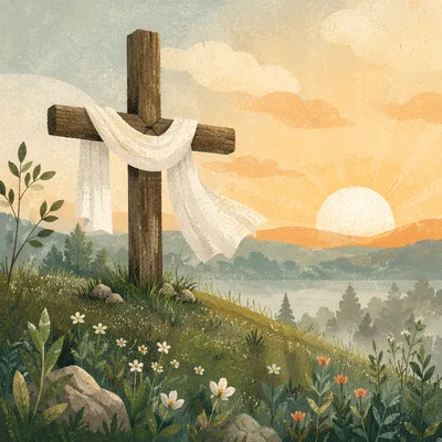 Easter Resurrection Cross with Draped White Cloth