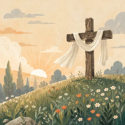 Easter Resurrection Cross with White Draped Cloth