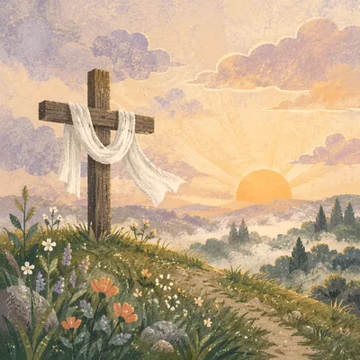 Easter Resurrection Cross on Spring Hillside